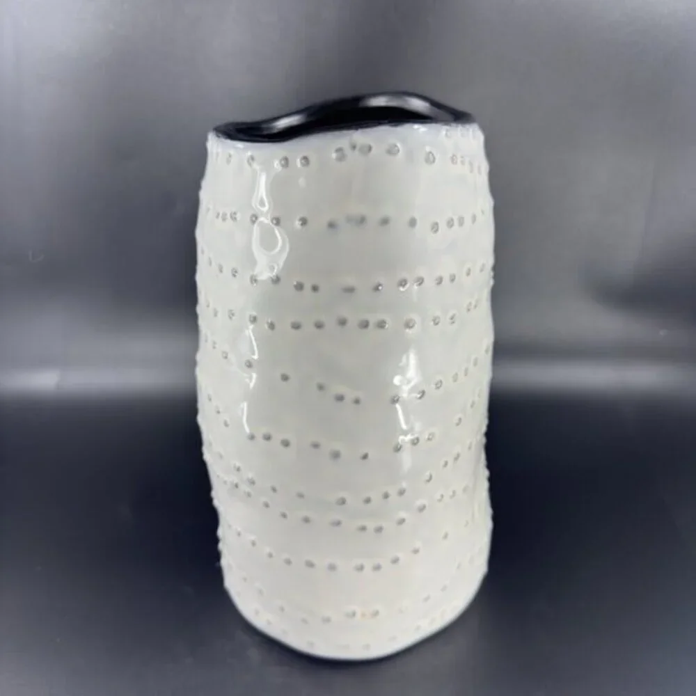 Nate Berkus Ceramic White Hobnail Textured Pottery Vase Vessel With Black Inside